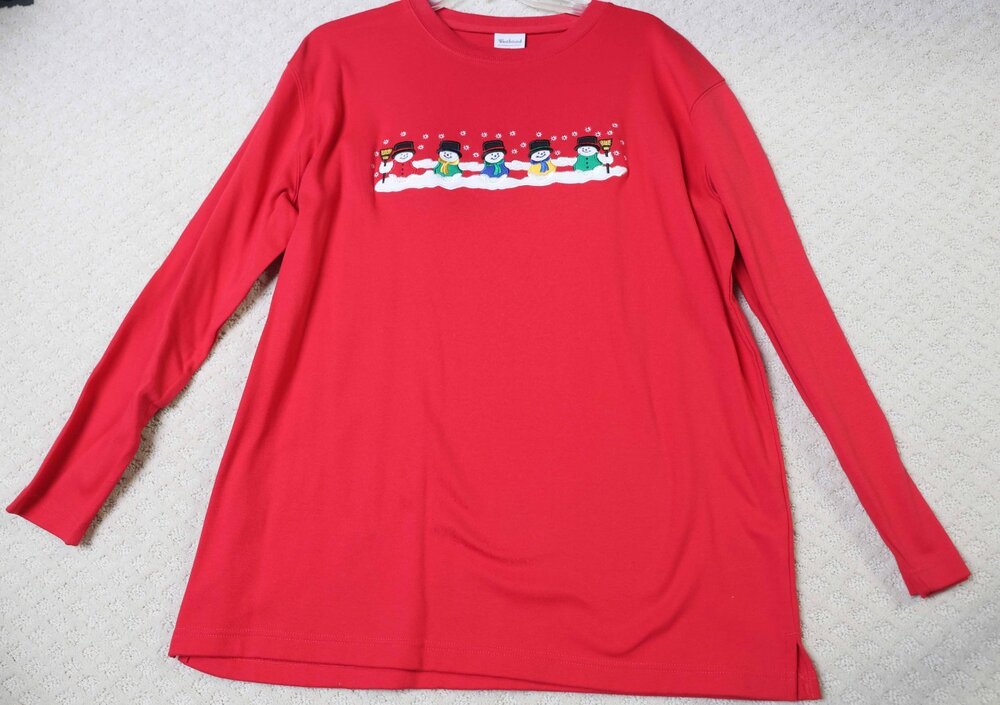 NWT Westbound Women Red Snowman Embroidered Long Sleeve Christmas Size XL